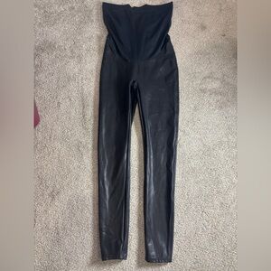 Spanx Maternity Leggings Womens Large Black Faux Leather full panel pregnancy